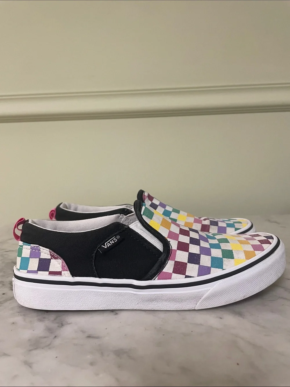 Vans Asher Rainbow Party Checkerboard Missy Size 4.5